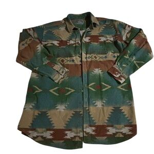 Vtg Woolrich Mens L Aztec Southwestern Print Flannel Button Down USA Made XL